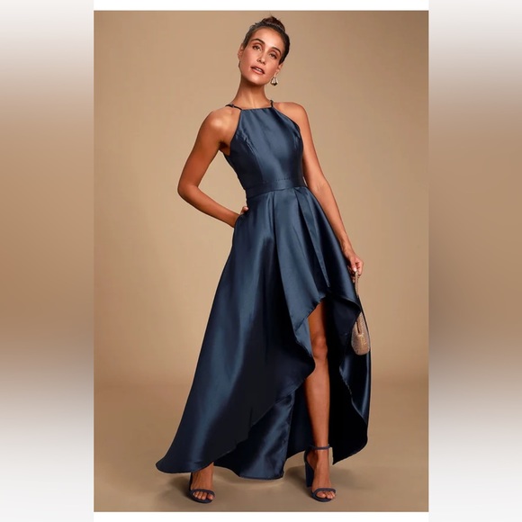 Lulu’s NWT Broadway Show Navy Blue High-Low Maxi Dress Gown Large - Picture 15 of 15